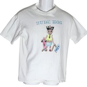 Vintage 1990 White Short Sleeve Rude Hog No Skateboarding T-shirt Men's L 42-44